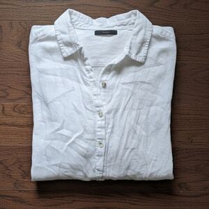 Tahari 100% Linen White Roll-Tab Sleeve Tunic Top | Women’s Large